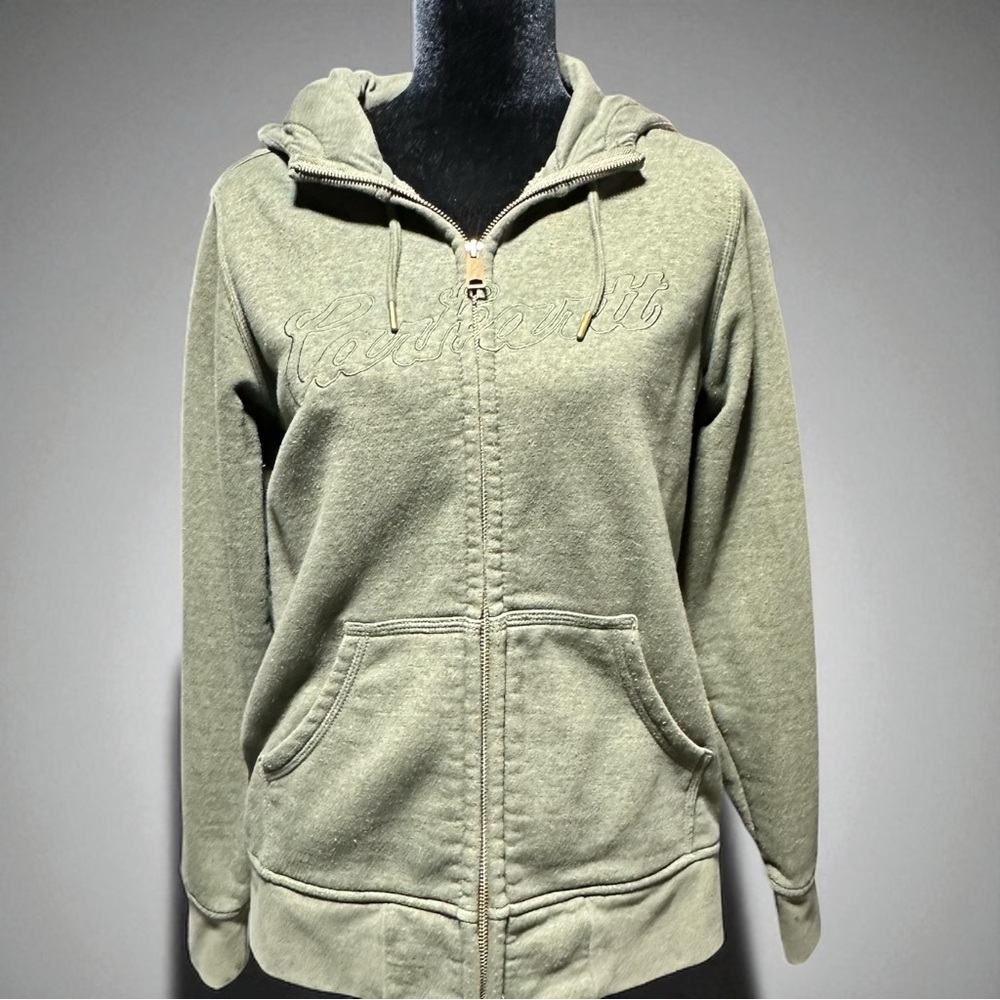 Carhartt Heather Green Women's Zip-Up Hoodie Sz 8/10 w/ Logo Embroidered